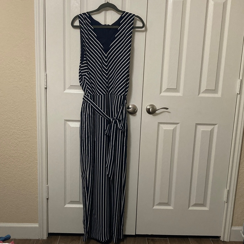 Banana Republic Navy and White Striped Jumpsuit